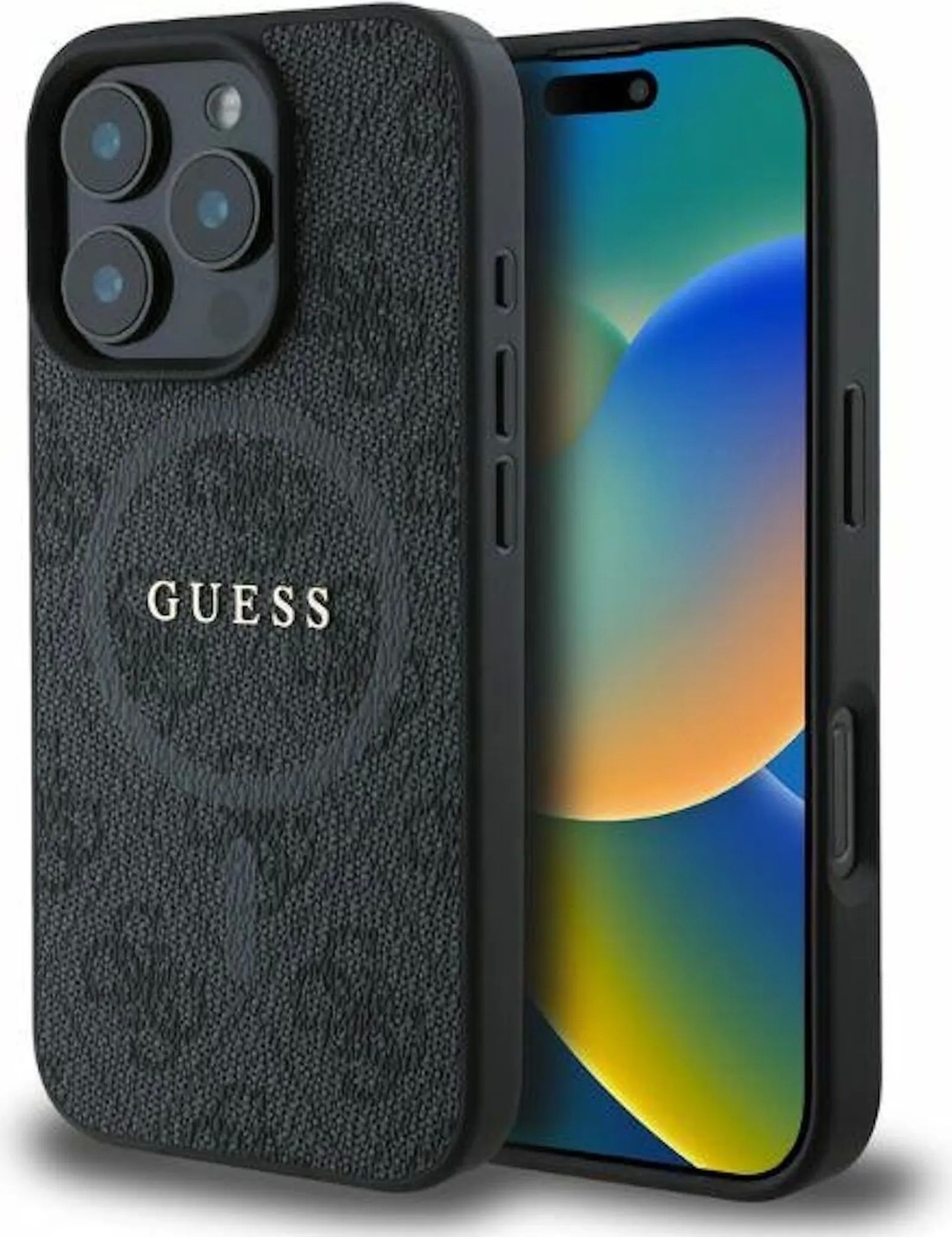 Guess 4G Ring Classic Logo MagSafe ümbris jaoks iPhone 16 Pro - must
