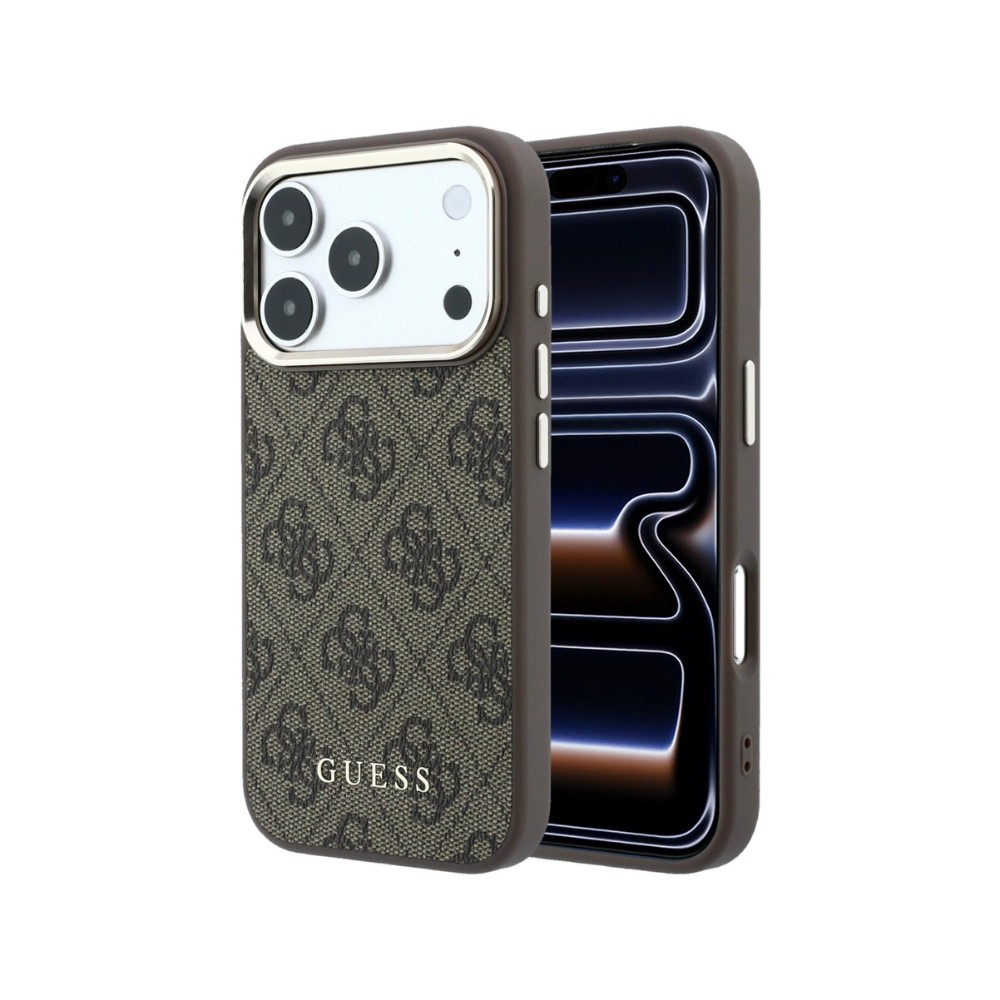 Case Guess PU Leather 4G Gold Frame MagSafe Apple iPhone 18 Pro brown
