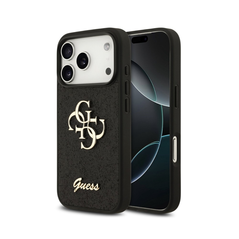 Case Guess PU Fixed Glitter 4G Metal Logo Apple iPhone 18 Pro black
