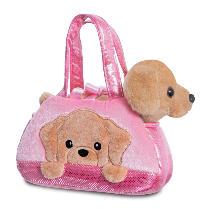 Fancy Pals PeekaBoo keskkonnahoidlik labradori plüüslelu roosas kotis, 20 cm