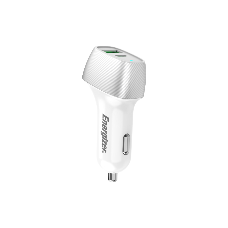 Energizer Ultimate D38WS autolaadija, USB-C + USB-A, 38 W PD + QC 3,0, valge ja hõbedane