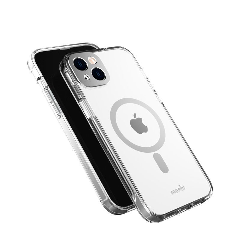 Moshi iGlaze ümbris seadmele iPhone 14 Plus, MagSafe'iga ühilduv, läbipaistev Luna Silver detailidega