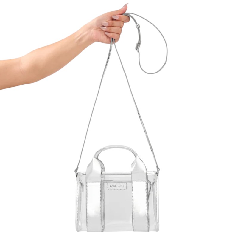 Case-Mate Micro Tote Bag vett hülgav õlakott, Silver Chrome / Clear