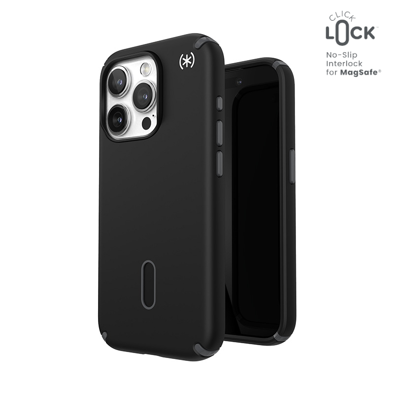 Speck Presidio2 Pro ClickLock MagSafe ümbris seadmele iPhone 15 Pro, mustas ja kiltkivihallis värvitoonis