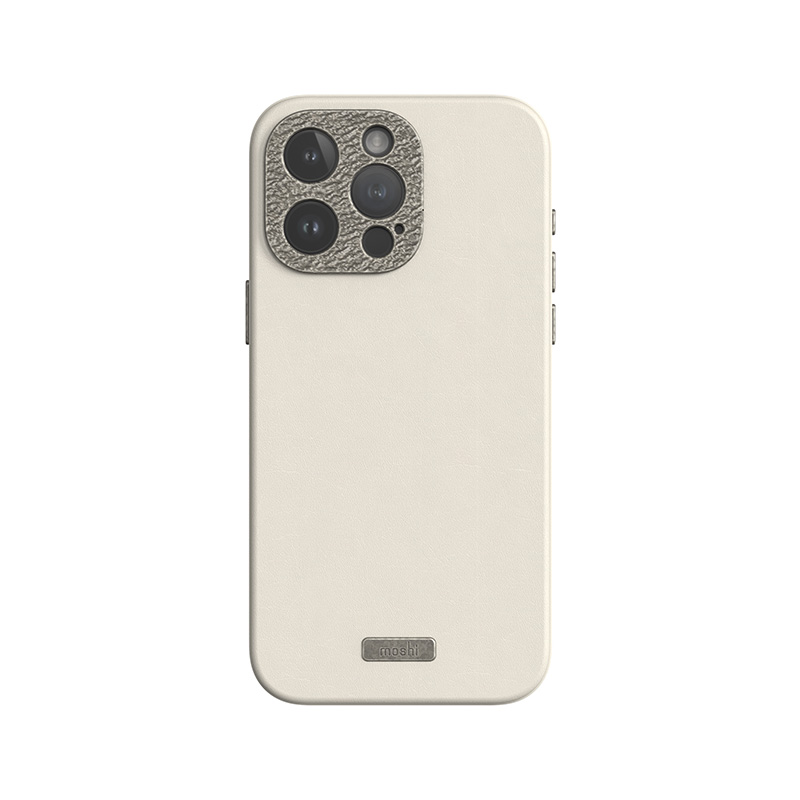 Moshi Napa MagSafe kvaliteetsest vegannahast ümbris seadmele iPhone 15 Pro Max, Eggnog White värvitoonis