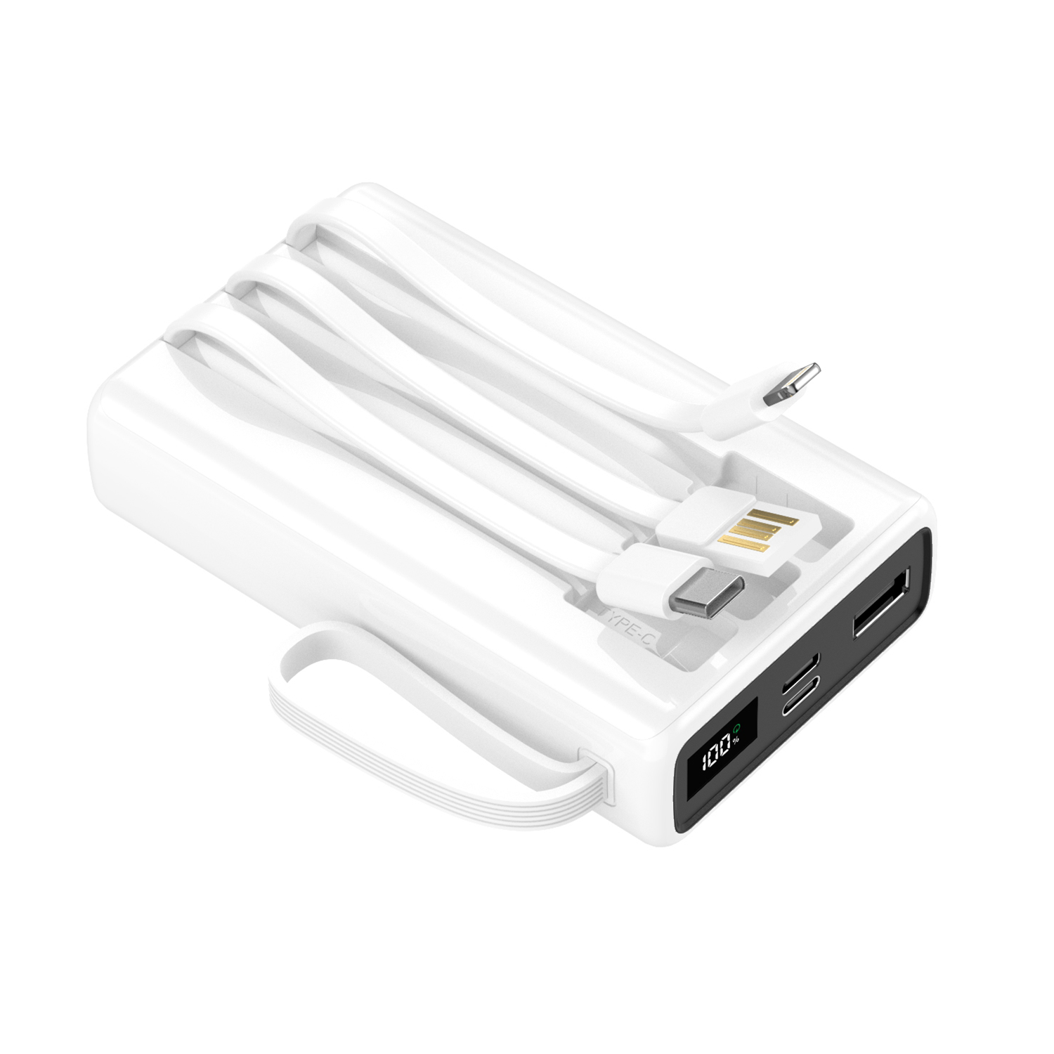 Setty SPB-LC-210 sisseehitatud kaablitega akupank, 10 000 mAh – valge