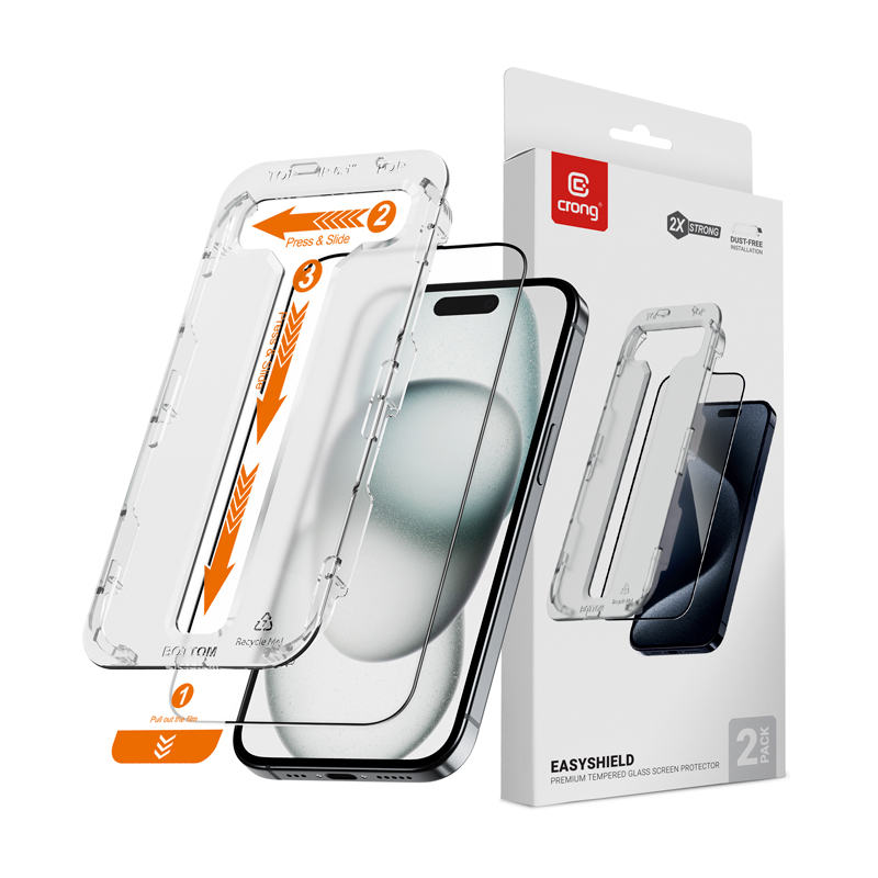Crong EasyShield 2-Pack karastatud ekraanikaitseklaasid seadmele iPhone 16 / 15, 2 tk