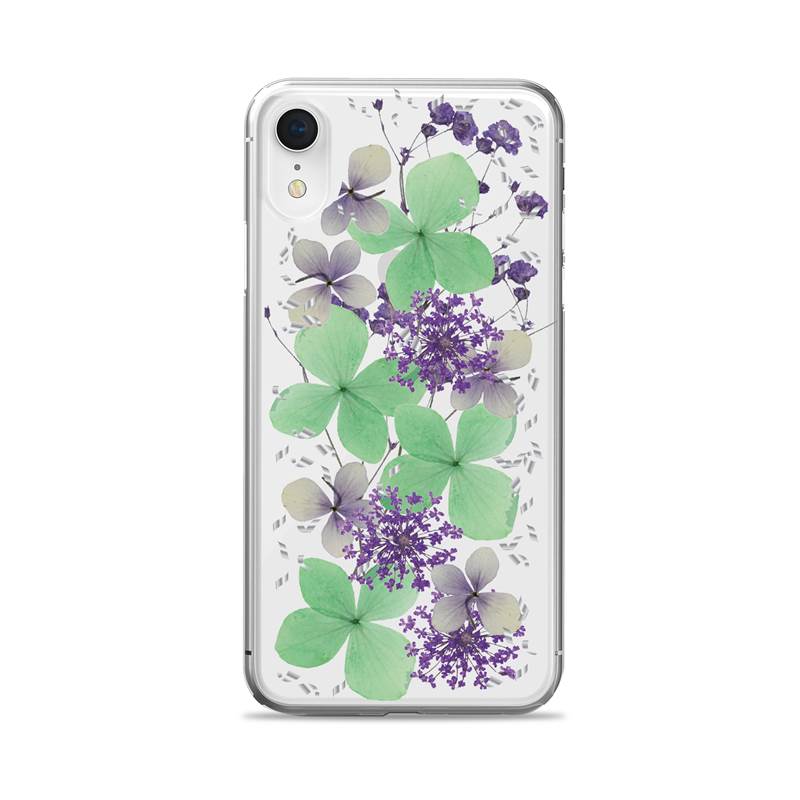 Puro Glam Hippie Chic ümbris seadmele iPhone XR, ehtsate roheliste õielehtedega