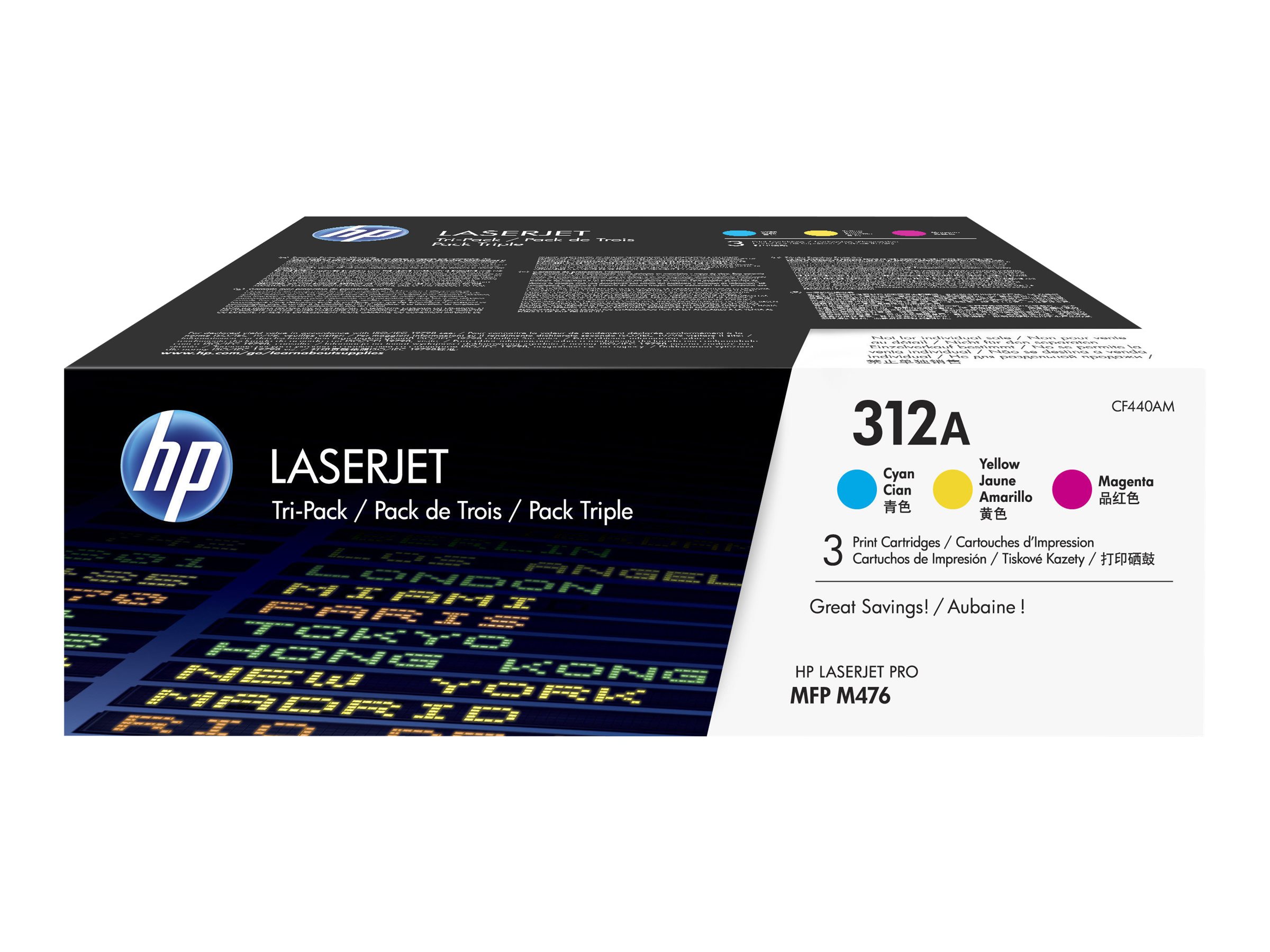 HP 312A LaserJet originaaltoonerikassettide komplekt (CF440AM), tsüaan / magenta / kollane, 3 tk, Color LaserJet Pro MFP M476 mudelitele