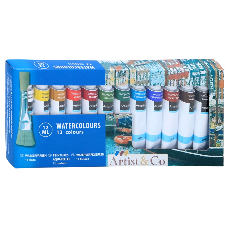 Akvarellvärvid 12 ml tuubides, 12 tk