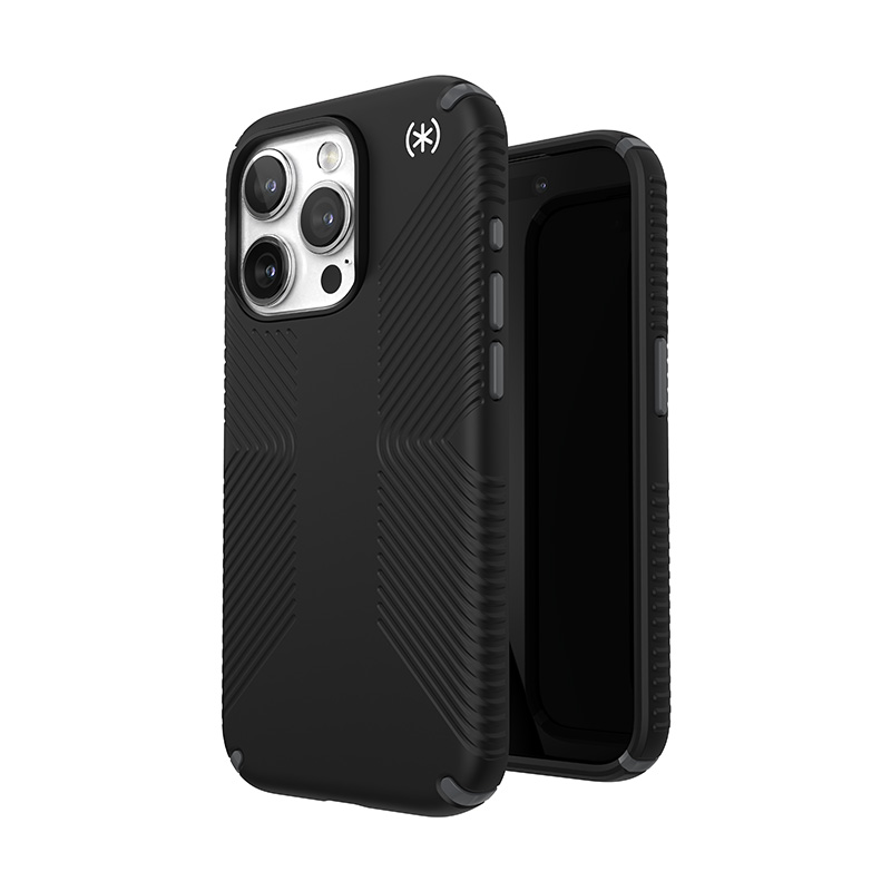 Speck Presidio2 Grip MagSafe ümbris seadmele iPhone 15 Pro, must kiltkivihallide detailidega