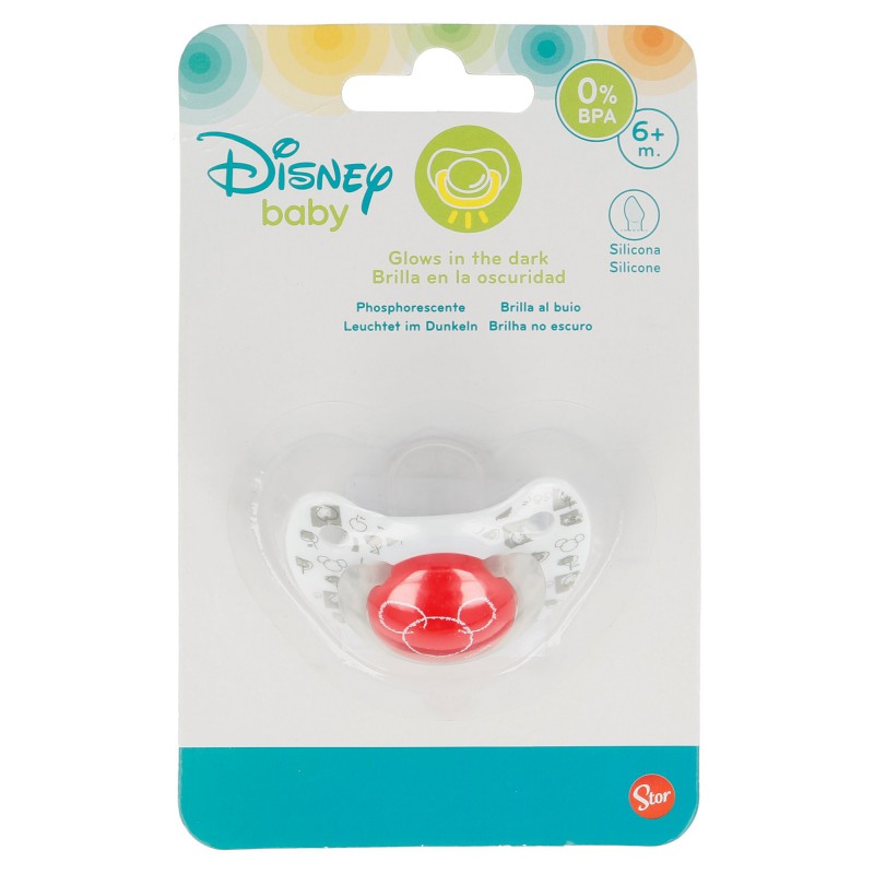 Mickey Mouse anatoomilise kujuga silikoonlutt, alates 6 kuust, helendab pimedas, punane