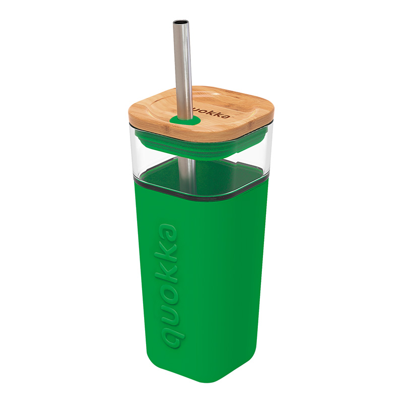 Quokka Liquid Cube klaasist tass roostevabast terasest kõrrega, 540 ml, roheline
