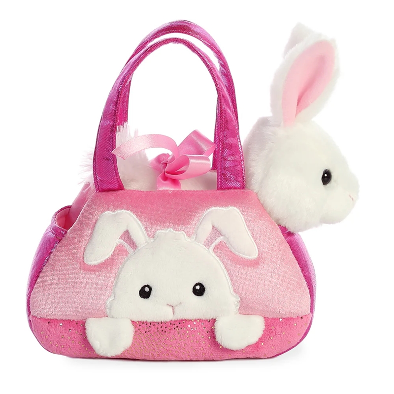 Fancy Pals PeekaBoo keskkonnahoidlik jänku plüüslelu roosas kotis, 20 cm