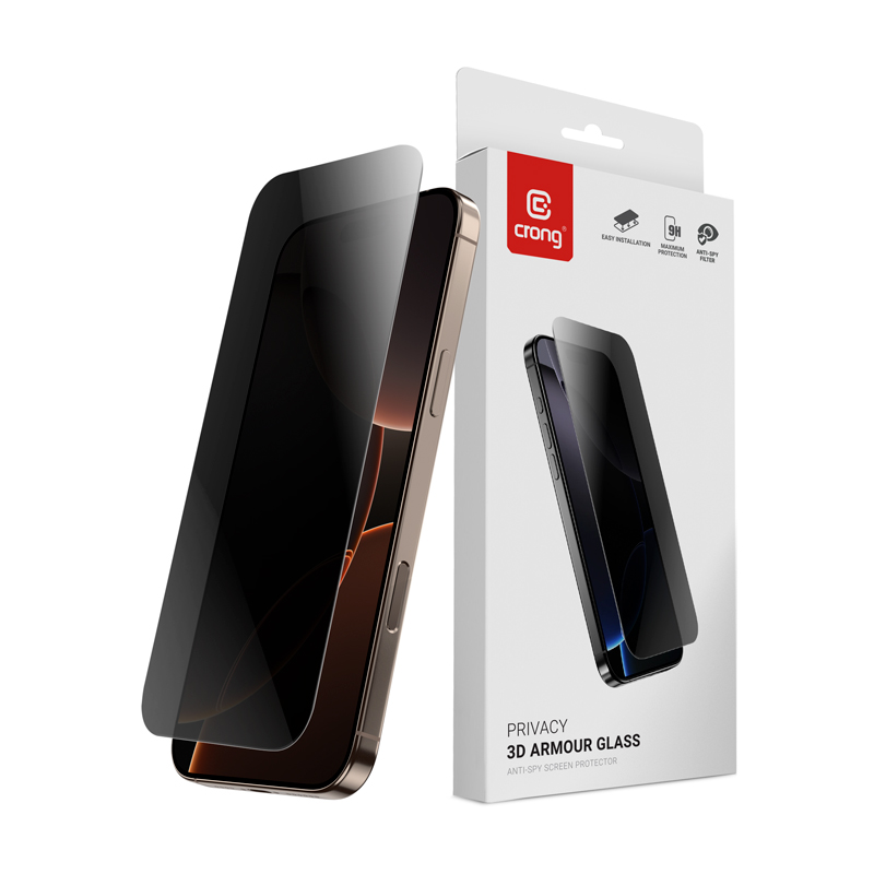 Защитное стекло Crong Privacy 3D Armor Glass с фильтром конфиденциальности для iPhone 17 Pro Max и iPhone 16 Pro Max