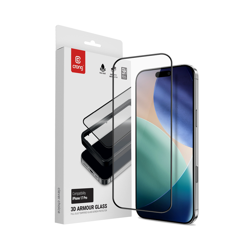 Crong 3D Armor Glass karastatud ekraanikaitseklaas seadmele iPhone 17 Pro koos paigaldusraamiga