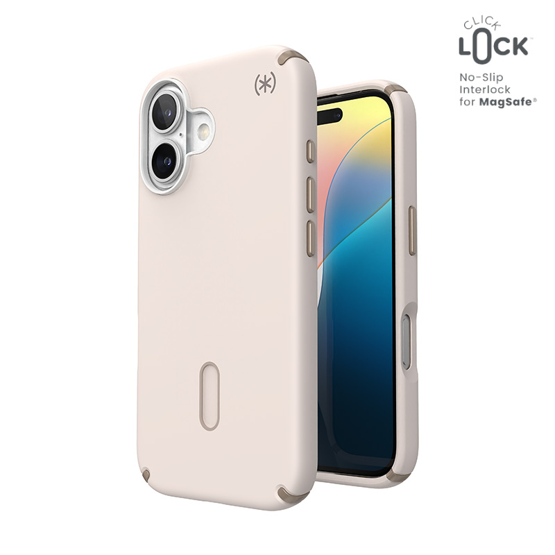 Speck Presidio2 Pro MagSafe'i ja ClickLocki toega ümbris iPhone 16-le, Bleached Bone/Heirloom Gold