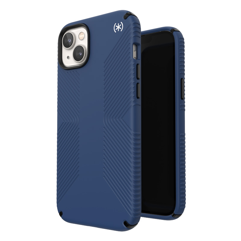 Speck Presidio2 Grip ümbris seadmele iPhone 15 Plus / 14 Plus, libisemiskindla haardega, Coastal Blue / Black / White värvikombinatsioon