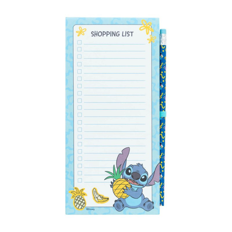 Disney Stitch Tropical magnetiga ostunimekirja märkmik külmkapile koos pliiatsiga, 10 × 21 cm