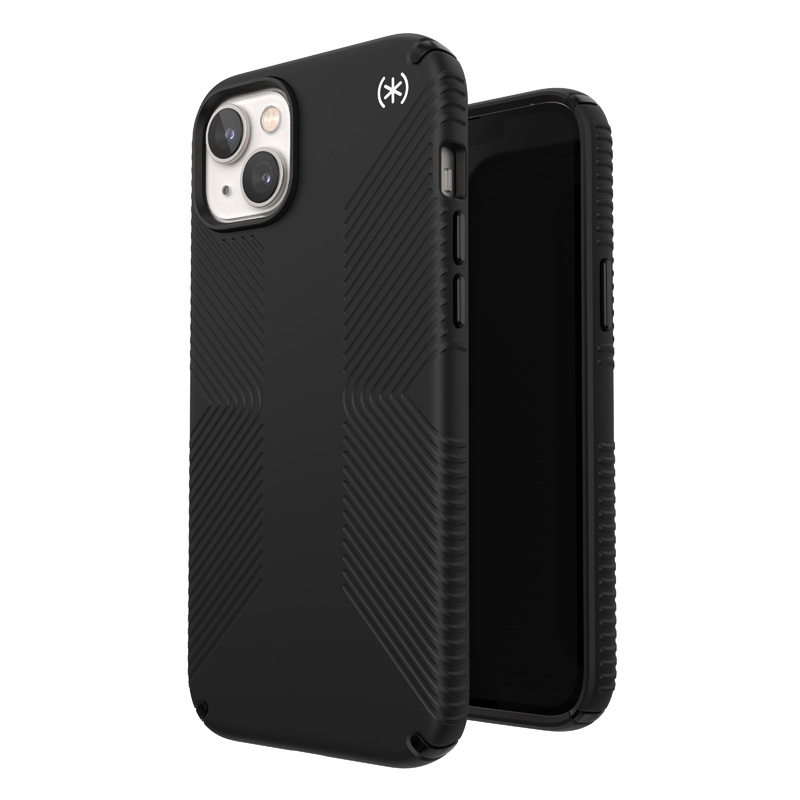 Speck Presidio2 Grip ümbris seadmele iPhone 15 Plus / 14 Plus, libisemiskindla haardega, Black / Black / White värvikombinatsioon