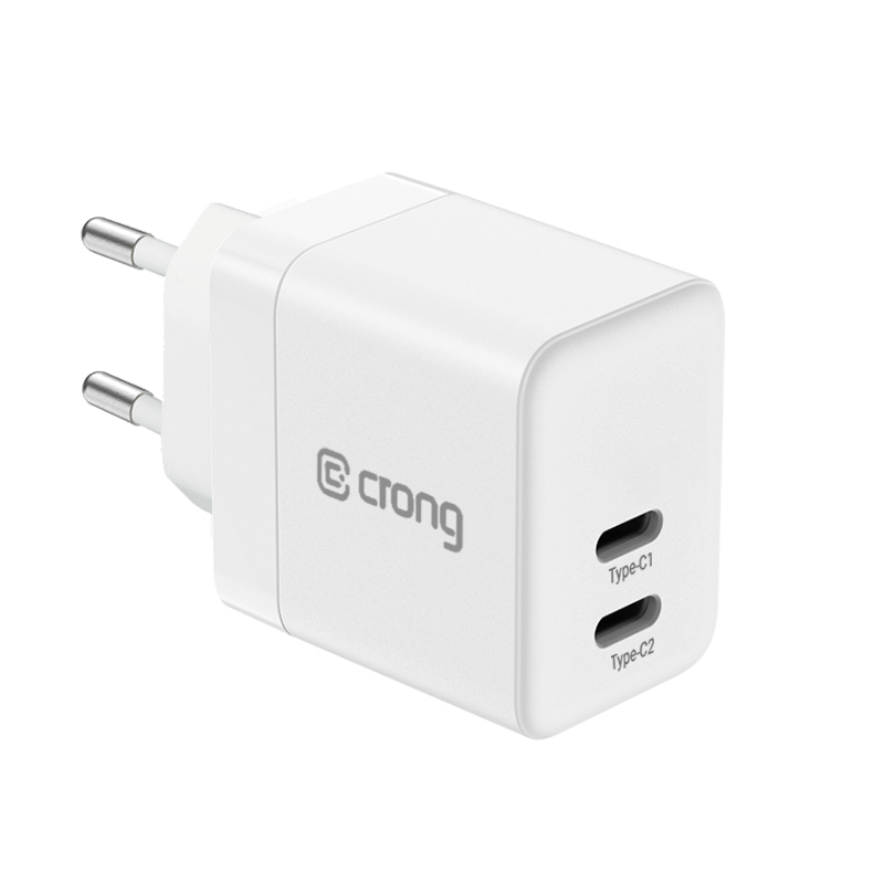 Crong Ultra Compact GaN seinalaadija, 2 × USB-C, 35 W, PD 3.0, PPS, valge