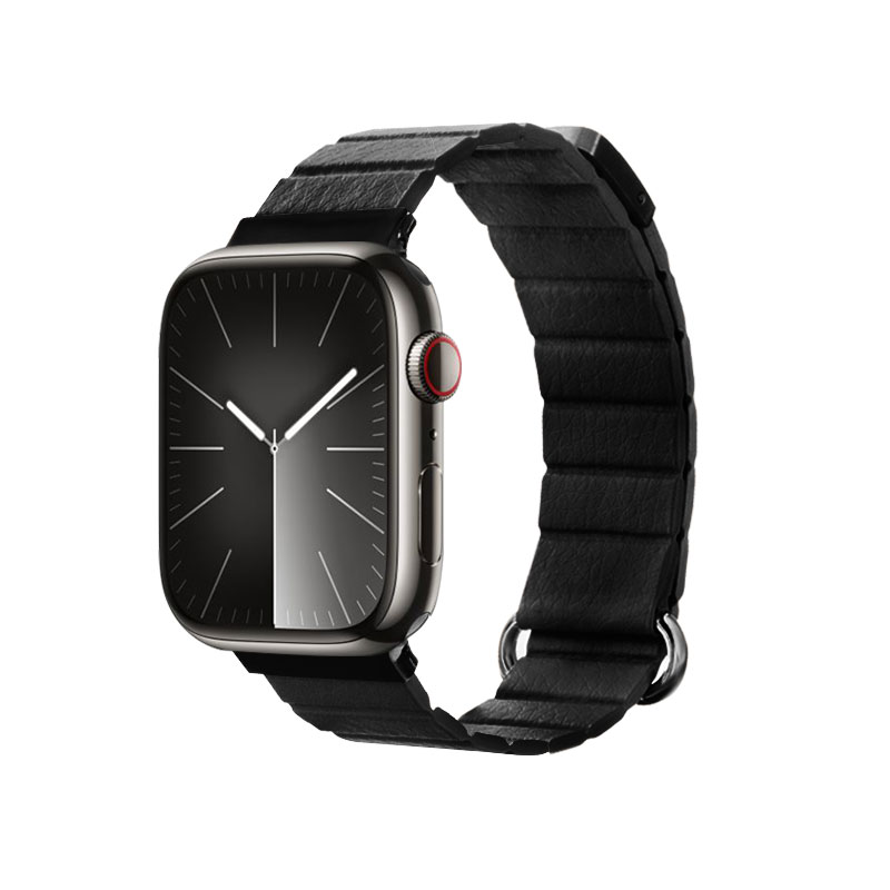 Crong Eclipse magnetiline kunstnahast rihm Apple Watch 44 / 45 / 46 / 49 mm kellale, must
