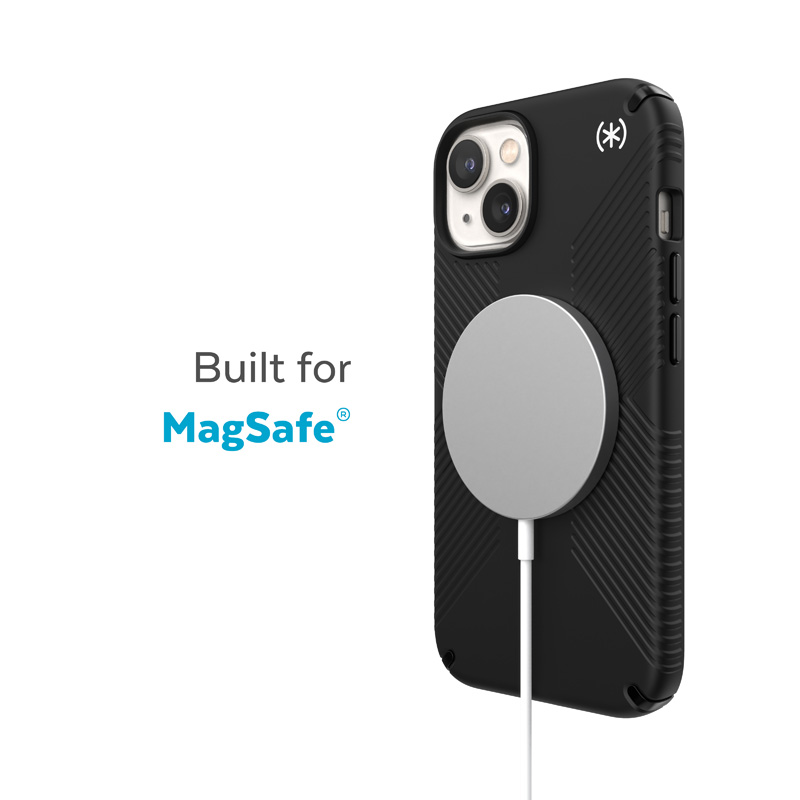 Speck Presidio2 Grip MagSafe ümbris seadmele iPhone 14 Plus, libisemiskindla haardega, Black / Black / White värvikombinatsioon