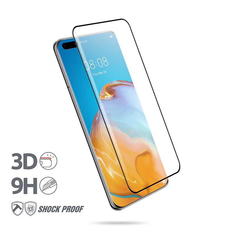 Crong 3D Armour Glass 9H kogu ekraani kattev karastatud kaitseklaas Huawei P40 Pro telefonile koos paigaldusraamiga