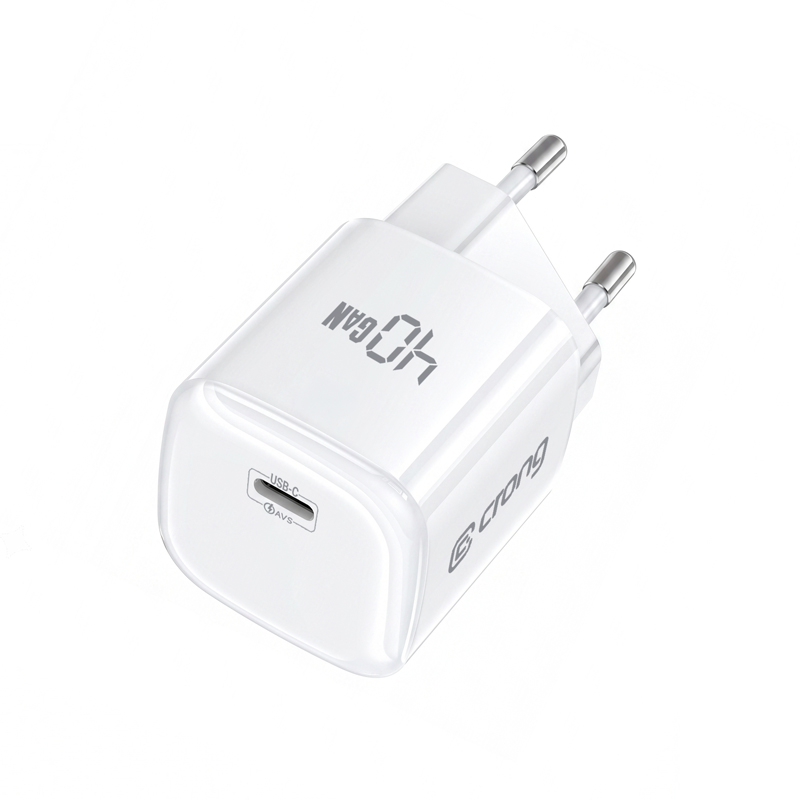 Crong NEO GaN USB-C PD laadija AVS-iga, 40 W, valge