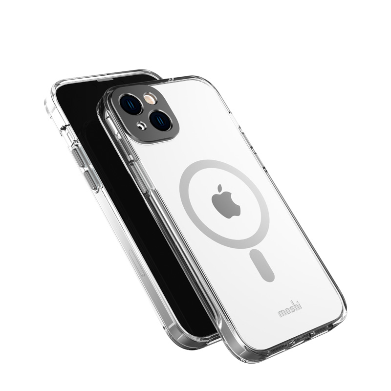 Moshi iGlaze ümbris seadmele iPhone 14 Plus, MagSafe'iga ühilduv, läbipaistev Meteorite Gray detailidega