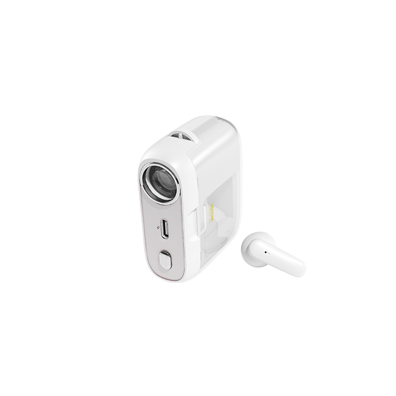 WEKOME S28 Pop Digital Series Bluetooth 5.3 TWS juhtmevabad kõrvaklapid laadimiskarpi sisseehitatud projektori ja 5 projektorislaidiga, valged