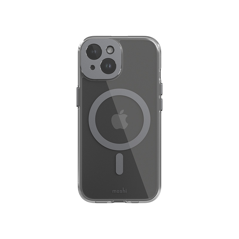 Moshi iGlaze MagSafe ümbris seadmele iPhone 15, läbipaistev Meteorite Gray detailidega