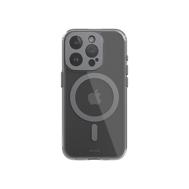 Moshi iGlaze MagSafe ümbris seadmele iPhone 15 Pro, läbipaistev Meteorite Gray detailidega