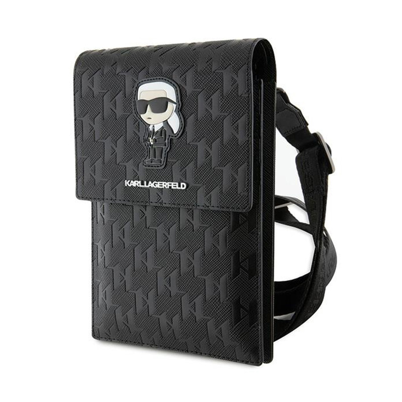 Karl Lagerfeld Saffiano Monogram Ikonik õlakott nutitelefonile, must