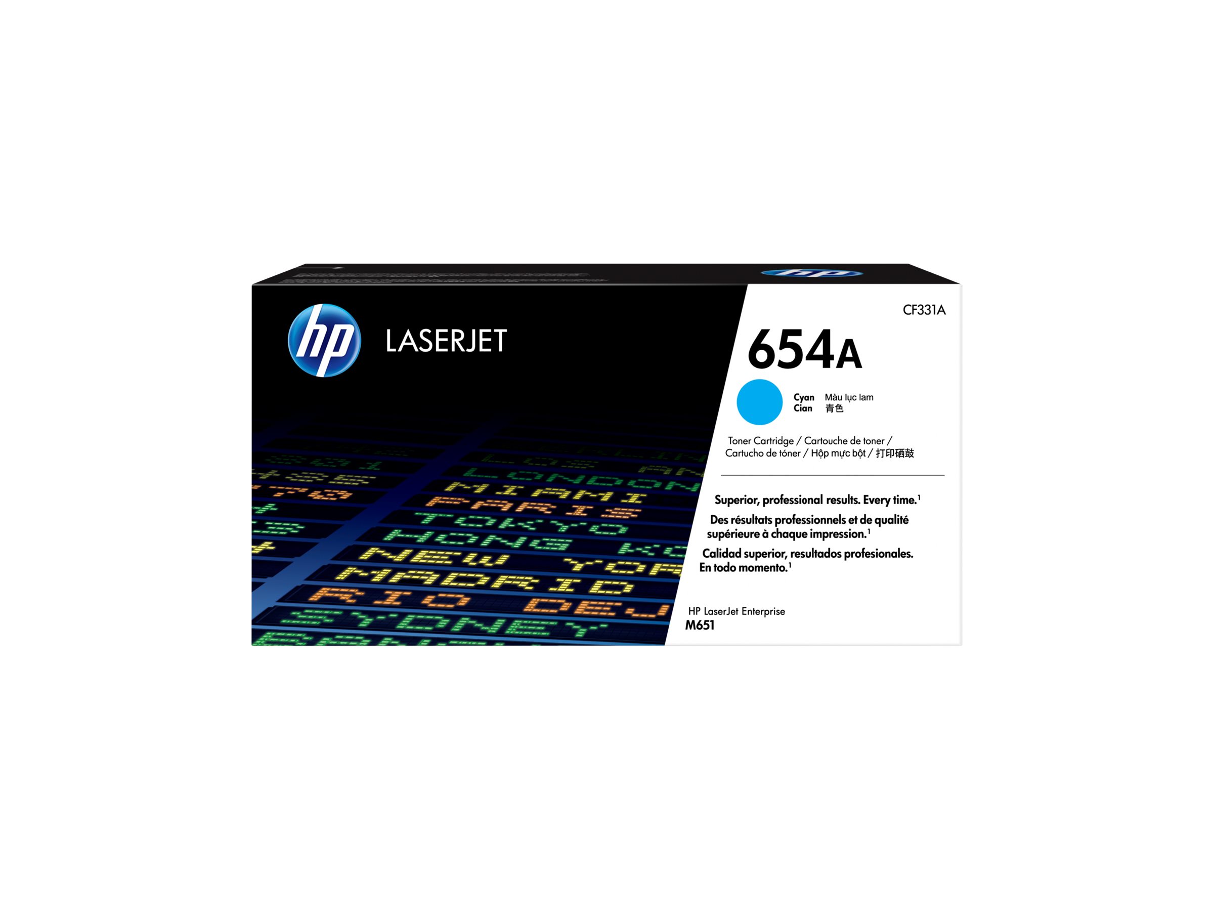 HP 654A LaserJet originaaltoonerikassett (CF331A), tsüaan, Color LaserJet Enterprise M651 mudelitele, 15,000 lehekülge