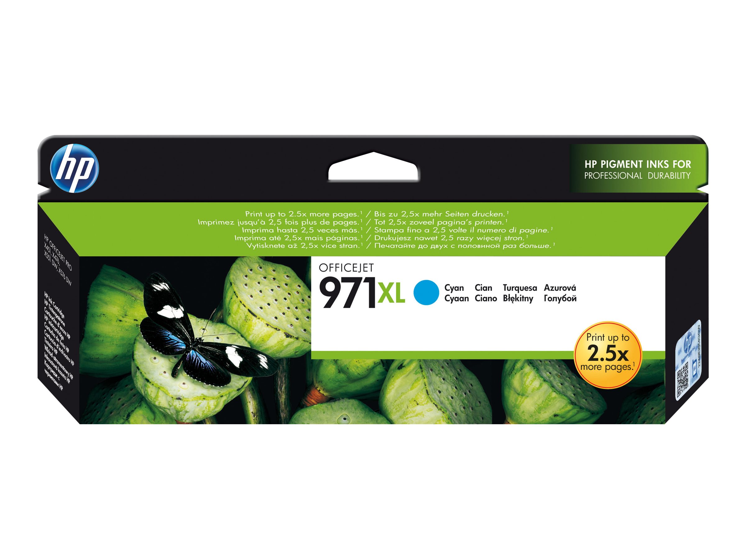 HP 971XL originaaltindikassett (CN626AE), tsüaan, suure tootlusega, OfficeJet Pro X451 / X551 / X476 / X576 mudelitele