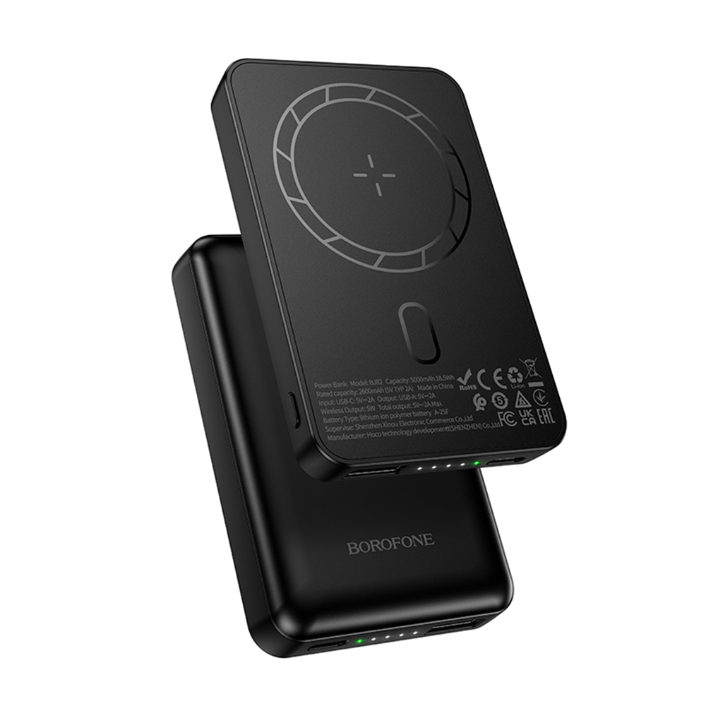 Borofone 5000mAh akupank BJ82 Dawn – USB – magnetiline, induktsioonlaadimisega, must