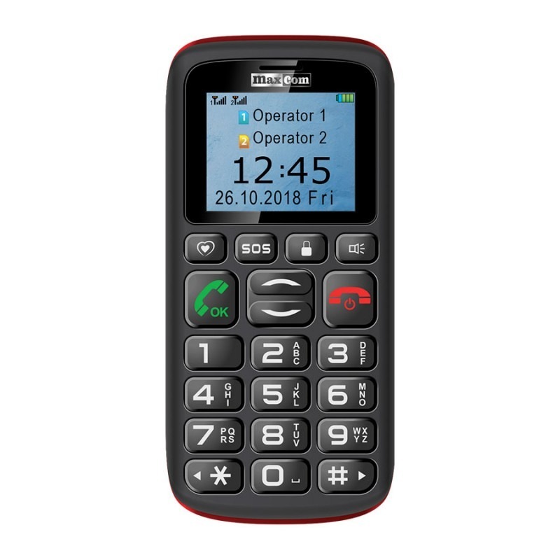 Maxcom MM 428 L GSM mobiiltelefon, must ja punane