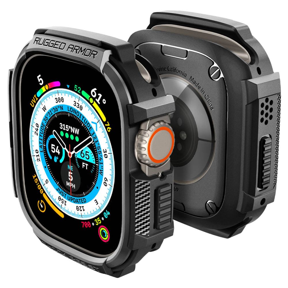 Spigen Rugged Armor ümbris Apple Watch Ultra 49 mm jaoks, mattmust
