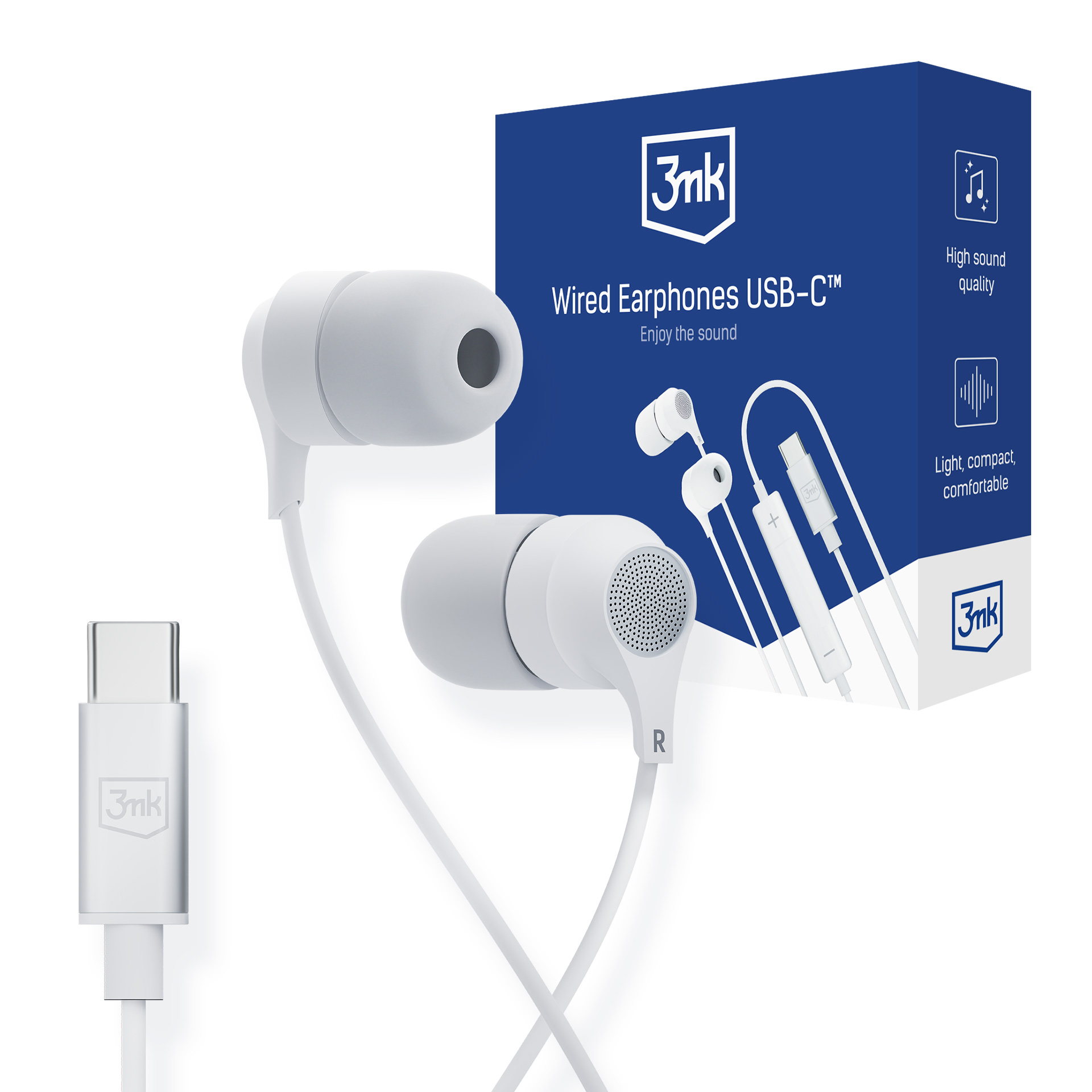 Kõrvaklapid 3mk Wired Kõrvaklapid USB-C valge