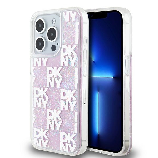 DKNY ümbris jaoks iPhone 15 Pro 6,1" DKHCP15LLCPEPP valge HC liquid glitters w checkered pattern