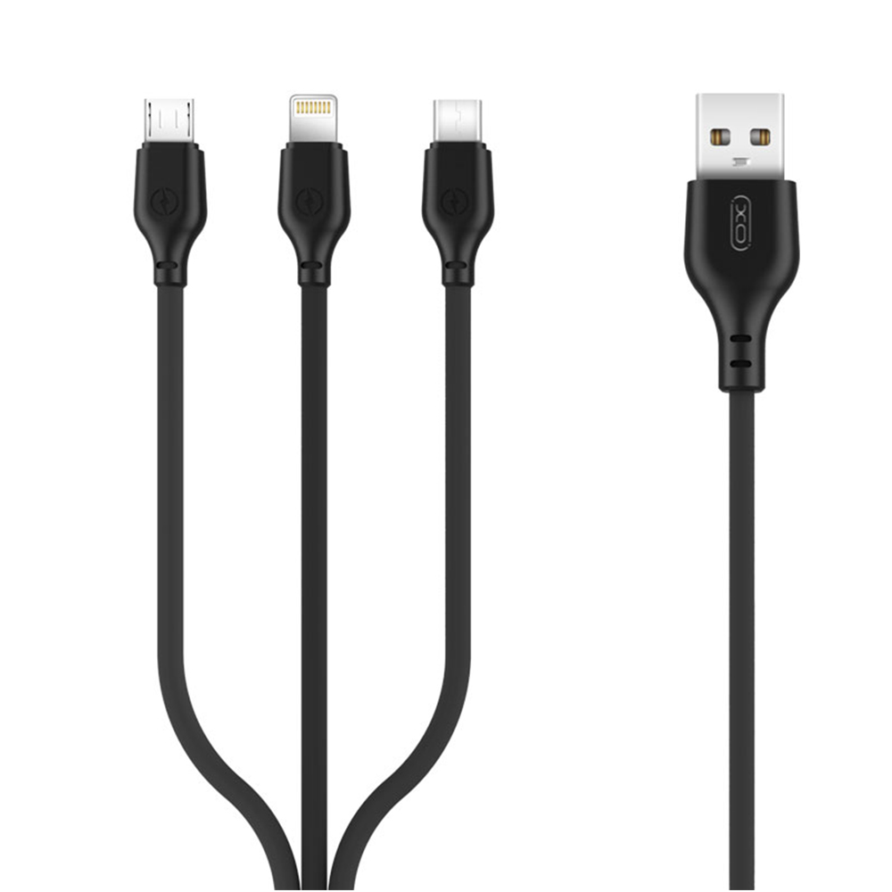 XO kaabel NB103 3in1 USB - Lightning + USB-C + microUSB 1,0 m 2,1A, must