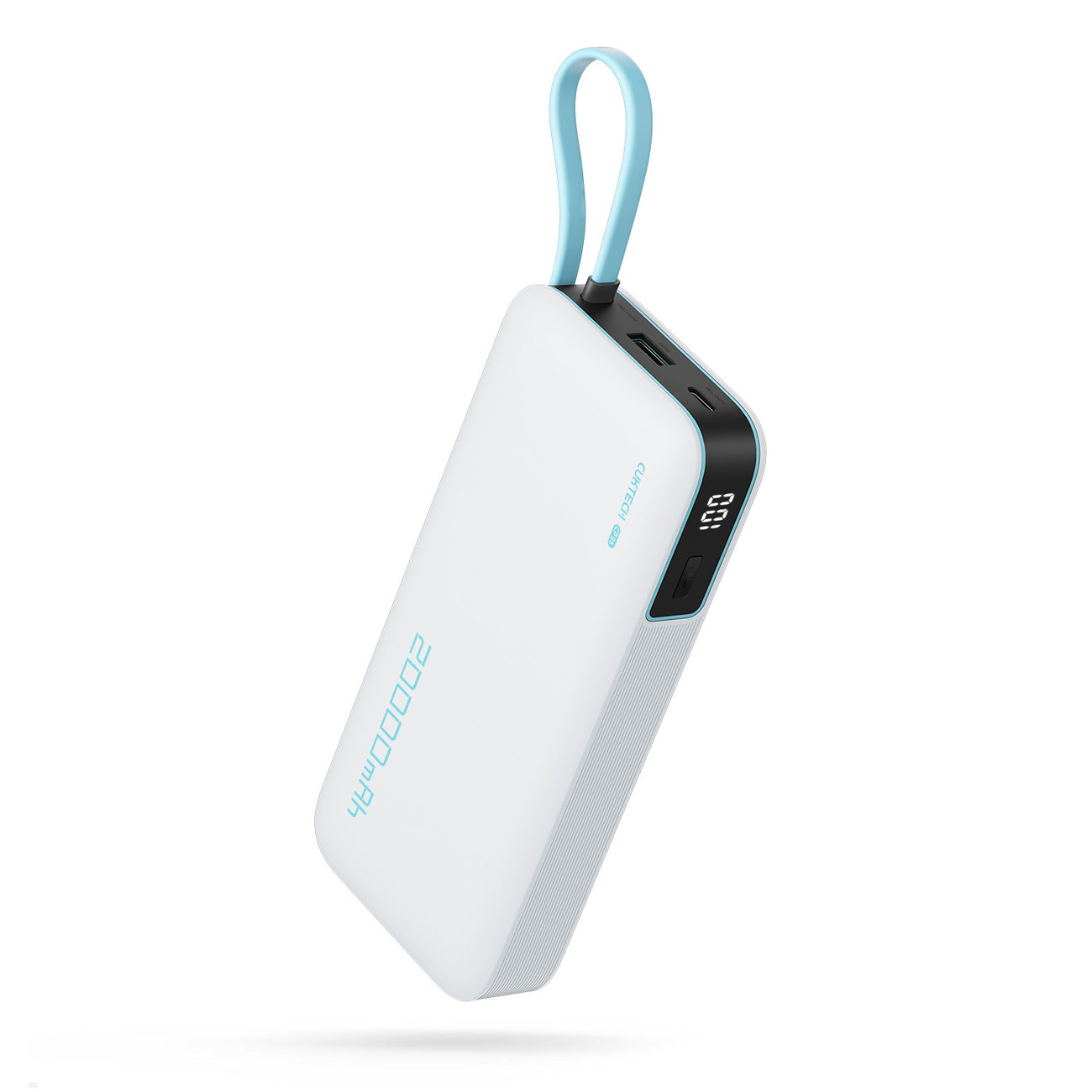Cuktech CUKP200NGLLG sisseehitatud USB-C-kaabliga akupank, 20000 mAh, 55 W, valge
