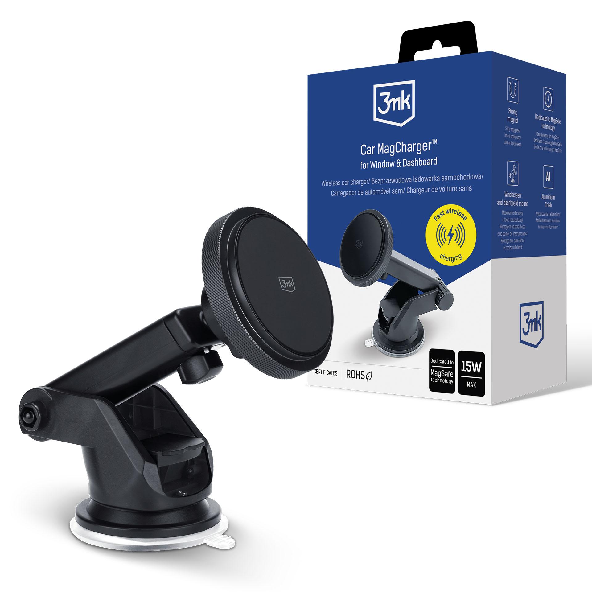 Car laadija-hoidja 3mk Car MagCharger 15W (windshield/dashboard) must
