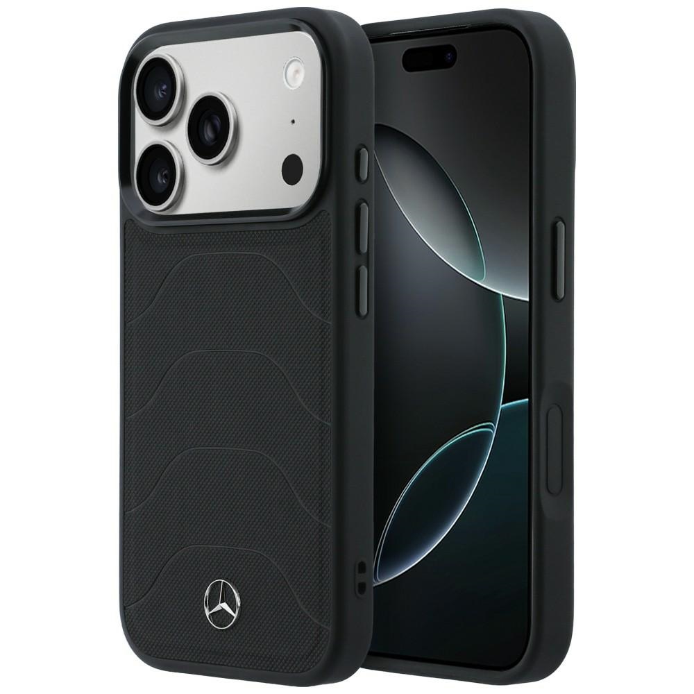 Mercedes Leather Mesh with Bow Line MagSafe ümbris iPhone 17 Pro Max jaoks, must