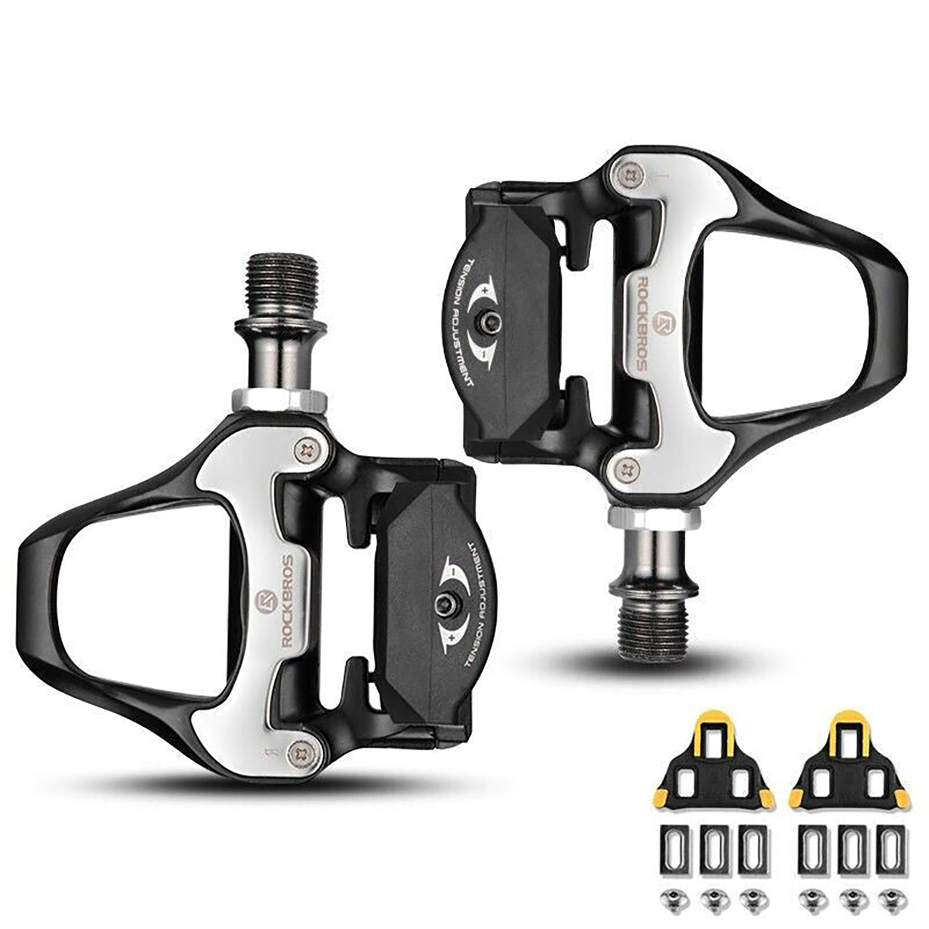 Rockbros LP-RD2BK Shimano SPD-SL maanteepedaalid kollaste klambritega – värv: must ja hõbedane