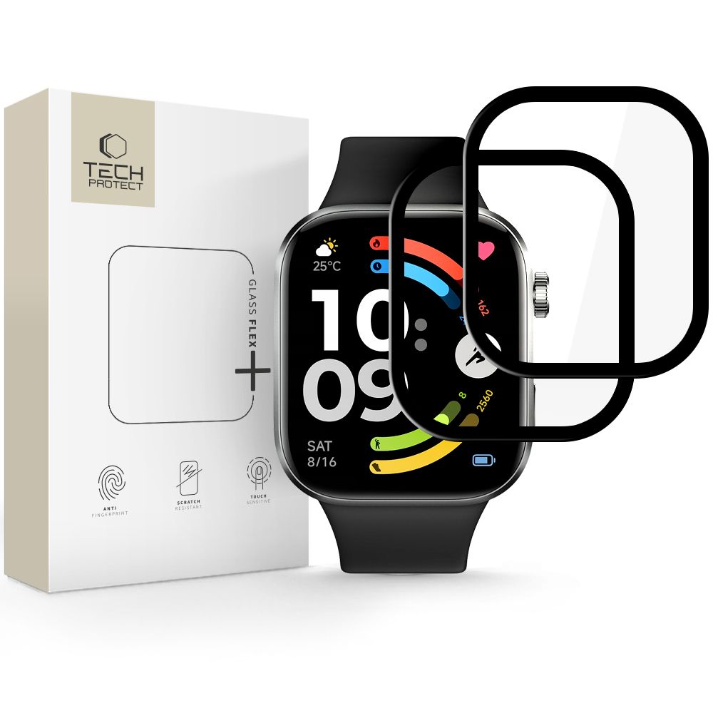 Tech-Protect Glass Flex+ hübriidklaas, 2 tk komplekt, Xiaomi Redmi Watch 6 jaoks, must
