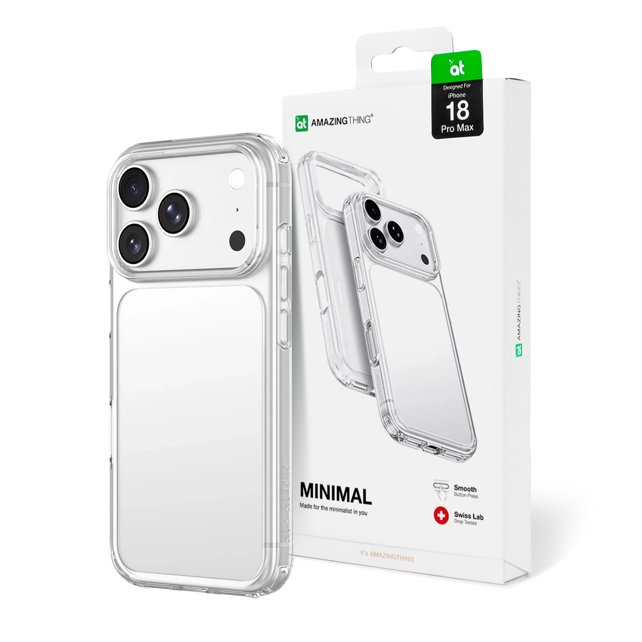 AmazingThing Minimal põrutuskindel ümbris 3 objektiivile mudelile iPhone 18 Pro Max – värv: läbipaistev