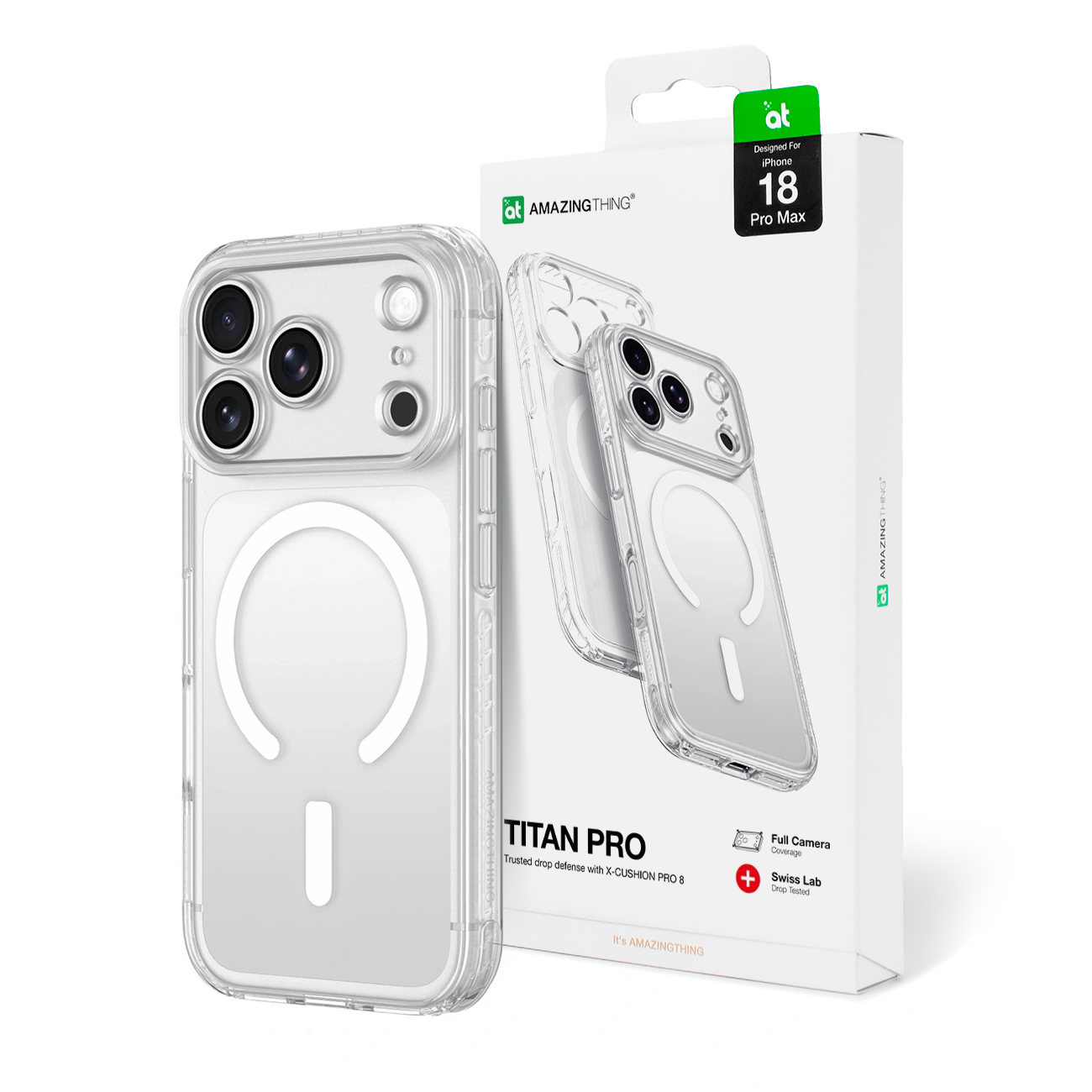 AmazingThing Titan Pro Lens ümbris mudelile iPhone 18 Pro Max, kaamerakaitsega ja paelakinnitusega, ühildub MagSafe'iga – värv: läbipaistev