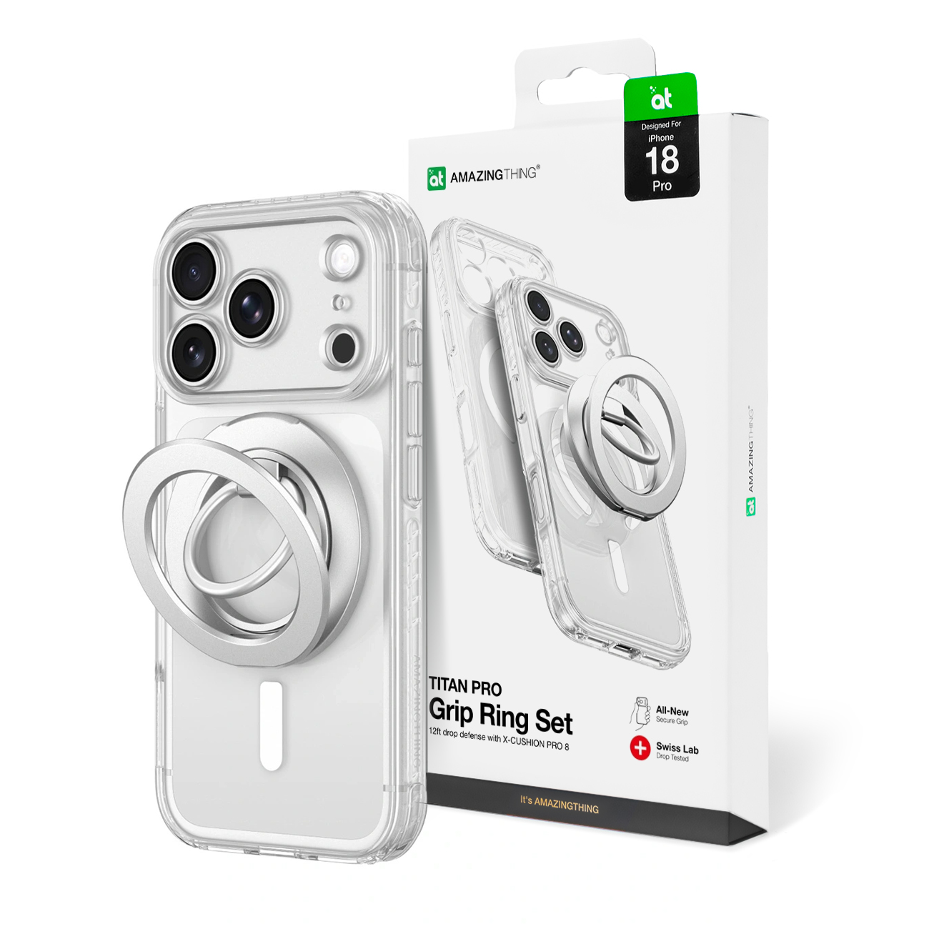 AmazingThing Titan Pro Lens Ring Set ümbris mudelile iPhone 18 Pro, kaamerakaitsega ja magnetrõngaga, ühildub MagSafe'iga – värv: läbipaistev